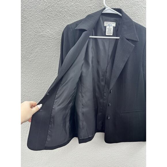 Covington Womens Blazer Size 10 Black Pink Pinstripe Button Up Suit Coat - Picture 4 of 11